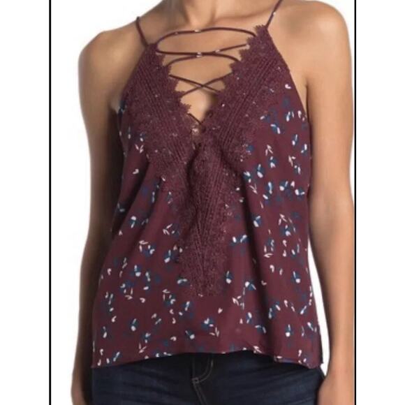 WAYF Posie Strappy Camisole Floral Burgundy L GUC Boho - Picture 1 of 8